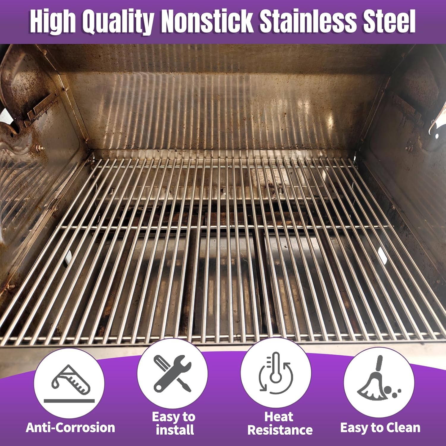 Cooking Grids for Bull Grill Replacement Parts,5 Pack Grill Grate for Bull 57569, Bull 57568,for 5 Burner Brahma Lion Premium 40-Inch Grills L90000 90000Grill Grates