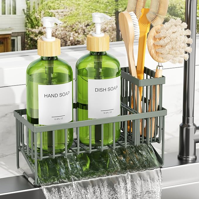 Cisily Sage Green Kitchen Dish Soap Dispenser, 16 fl Oz Dual Kitchen Soap by CISILYHOMELIFE