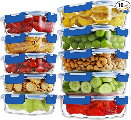 10 Pack Borosilicate Glass Meal Prep Containers by HOMBERKING