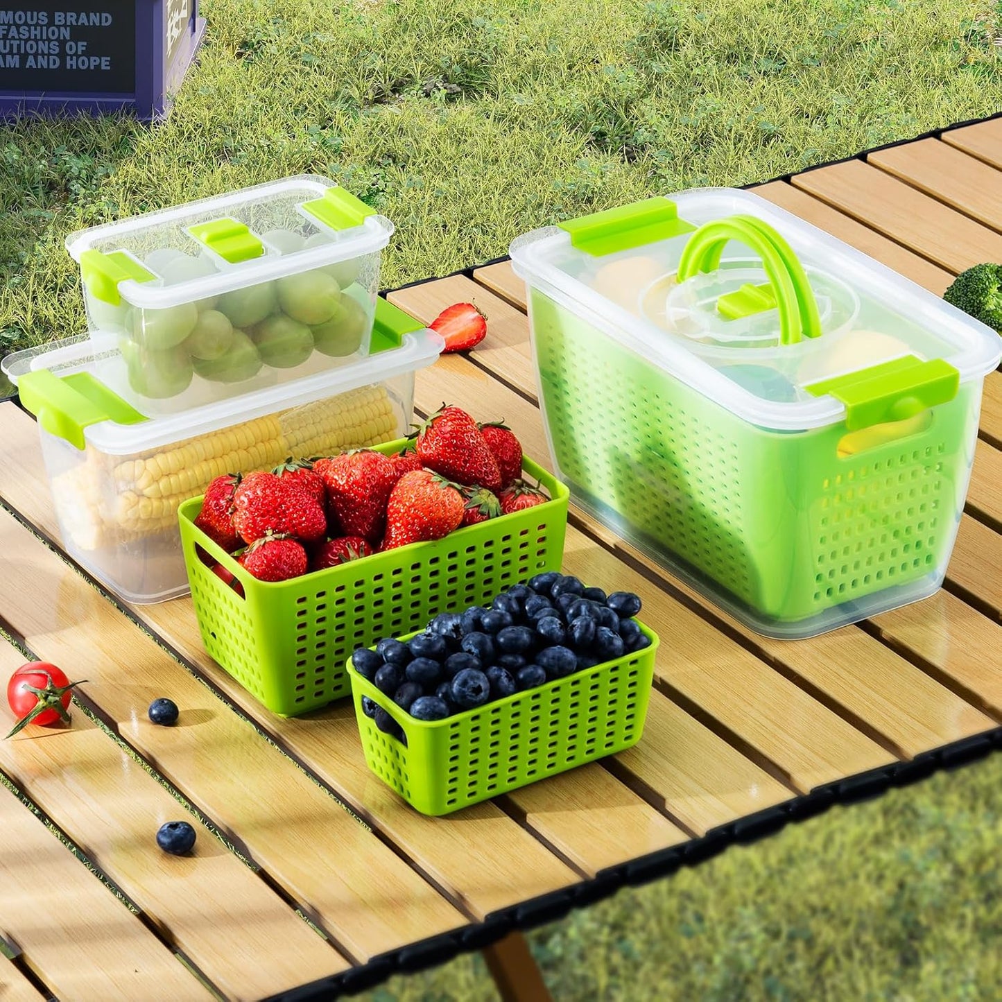 LUXEAR Produce containers for fridge,3 Set Fruit Containers with Removable Colander, BPA-Free Produce Saver Containers with Lids Dishwasher&Microwave Safe Keep Fruits, Vegetables, Berry, Fresh Longer