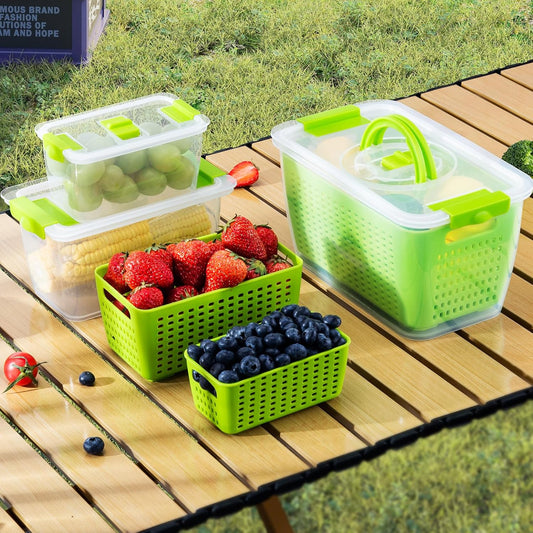LUXEAR Produce containers for fridge,3 Set Fruit Containers with Removable Colander, BPA-Free Produce Saver Containers with Lids Dishwasher&Microwave Safe Keep Fruits, Vegetables, Berry, Fresh Longer
