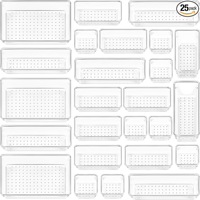 Vtopmart 25 PCS Clear Plastic Drawer Organizers Set, 4-Size Versatile Bathroom by Vtopmart