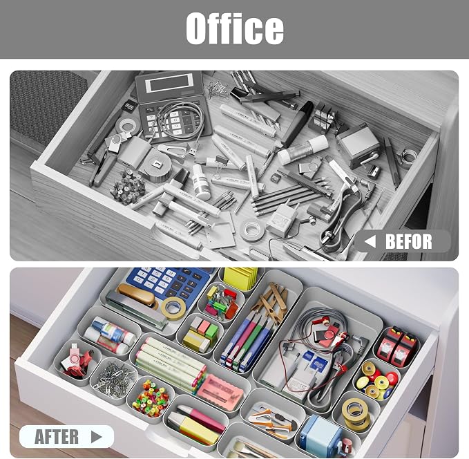 18 pcs Desk Drawer Organizer Tray, Stackable Organizer Containers - Image 6