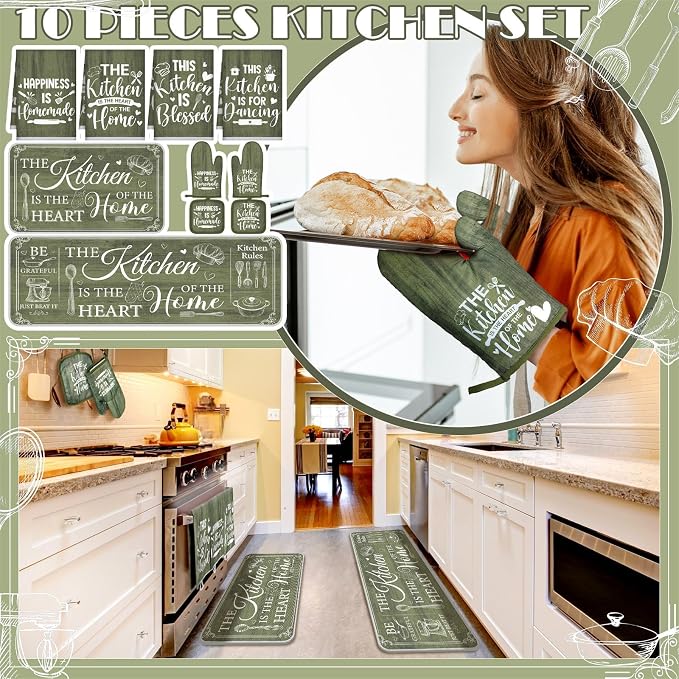 Fourluoo 10 Pcs Farmhouse Kitchen Decor and Accessories Set 4 Kitchen Towels 2 - Image 2