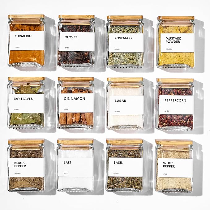 Glass Spice Jars with Bamboo Lid, 4oz Square Spice Containers by Unknown