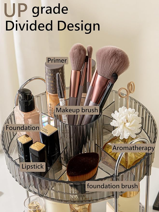 Asayuee 360 Rotating Makeup Organizer, 2 Tier Large Capacity Make Up Organizers - Image 2