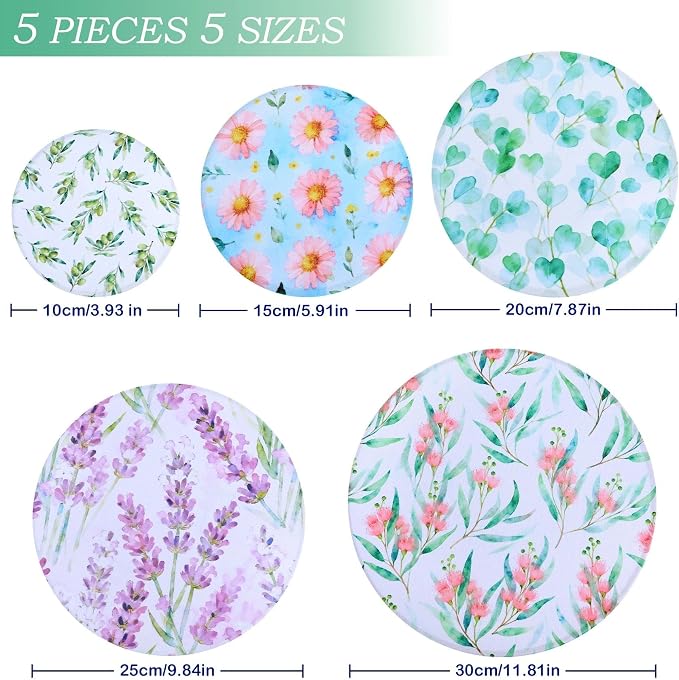 5 Pieces Bowl Covers Reusable, 5 Size Elastic Cloth Bowl Covers - Image 2