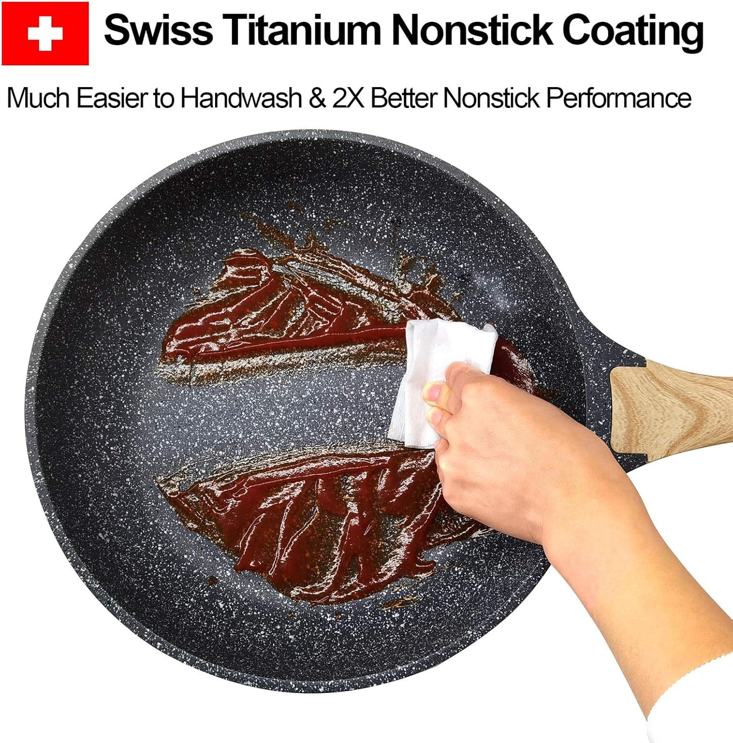 Nonstick Frying Pan Skillets 3-Piece Set 8/9.5/11 inch, Granite Coating Omelette Pan, 100% PFOA free Cookware Pan, Non Stick Stone Frying Pan Skillets Set