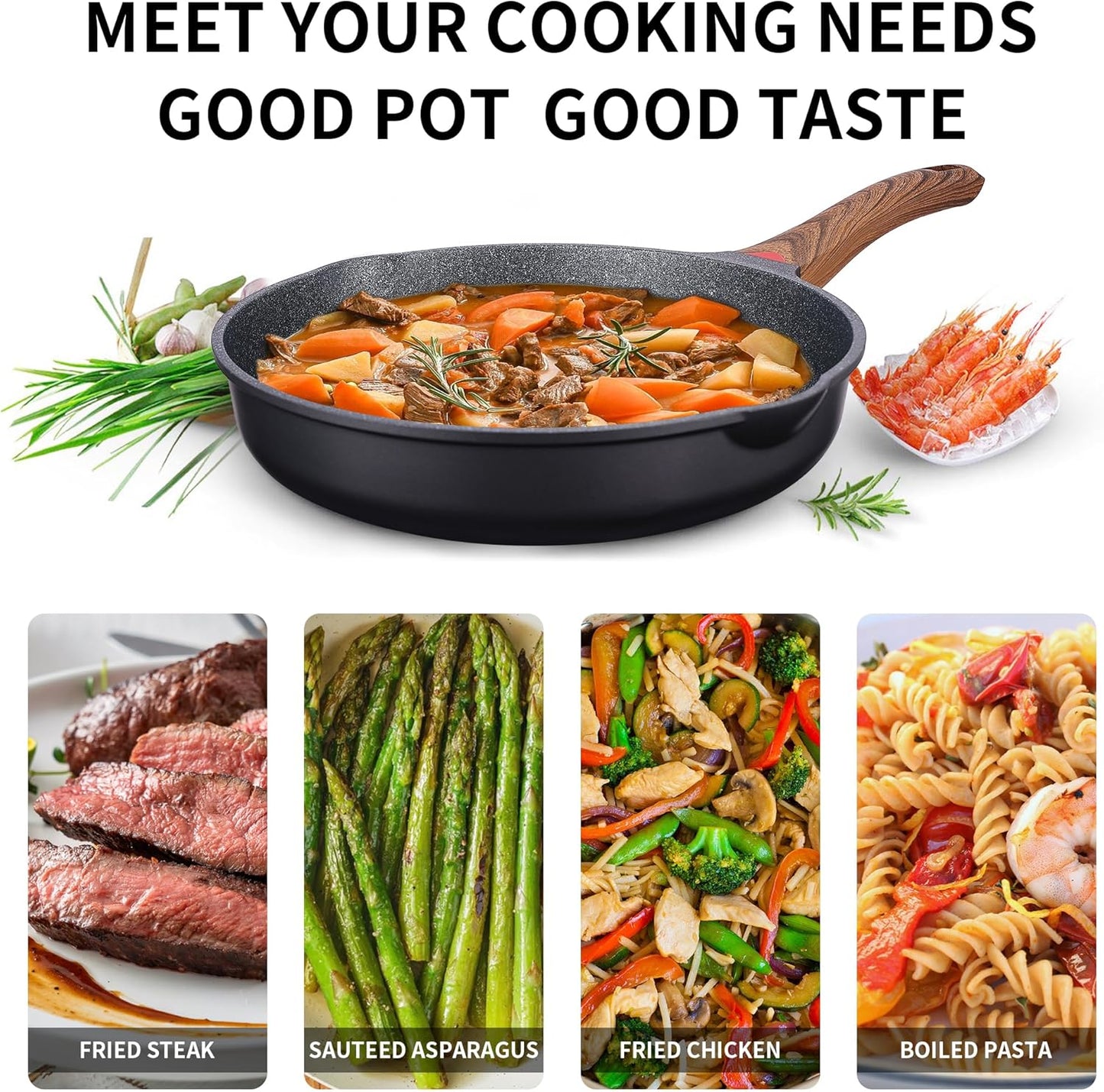 Vinchef Nonstick Frying Pan Anti Scratch,12.5 Inch Skillet Cast Aluminum Cookware, Induction Compatible