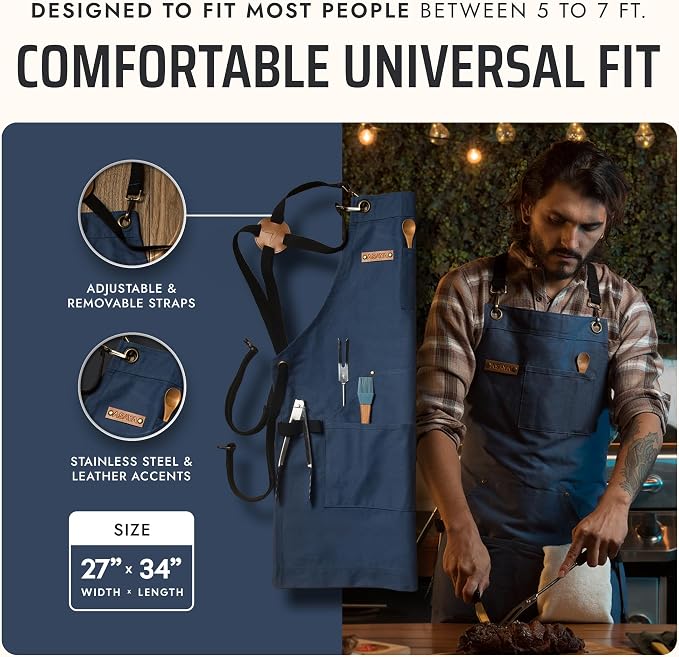 Asaya Chef and BBQ Apron with Bottle Opener and Hand Towel - 10oz Cotton Canvas - Image 5