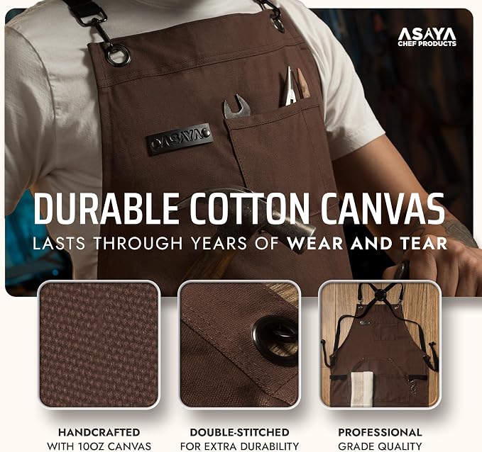 Asaya Chef and BBQ Apron with Bottle Opener and Hand Towel - 10oz Cotton Canvas - Image 3