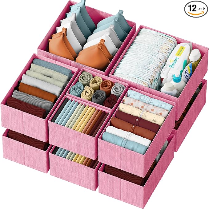 Drawer Organizer Clothes Set of 12 Pink by Neaterize