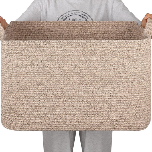 95L Large Storage Basket, Cotton Rope Woven Blanket Basket, Toy Storage for Baby Room, Living Room, 24" x 16.9" x 14.2", Brown