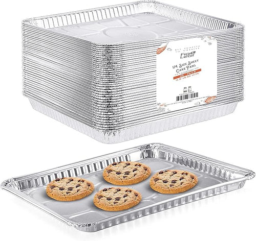 1/4 Size Cookie Sheet Baking Cake Pans l 12.8” x 8.9” Disposable Aluminum Foil by Fig+%26+Leaf