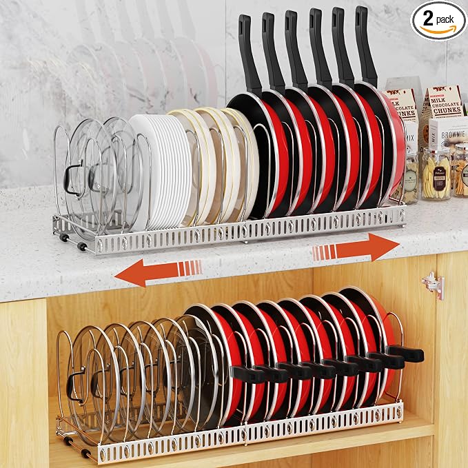 Housolution 2 Pack Pot and Pan Organizer, Pan Lid Holder Storage Rack by Housolution