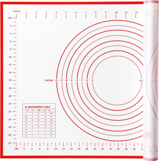 Yansumi Silicone Pastry Mat Extra Large Non-Slip Mat for Rolling Dough Pie Crust and Baking Non-Stick with Measurements (Red, 32x24) (Red, 24"L x 16"W)