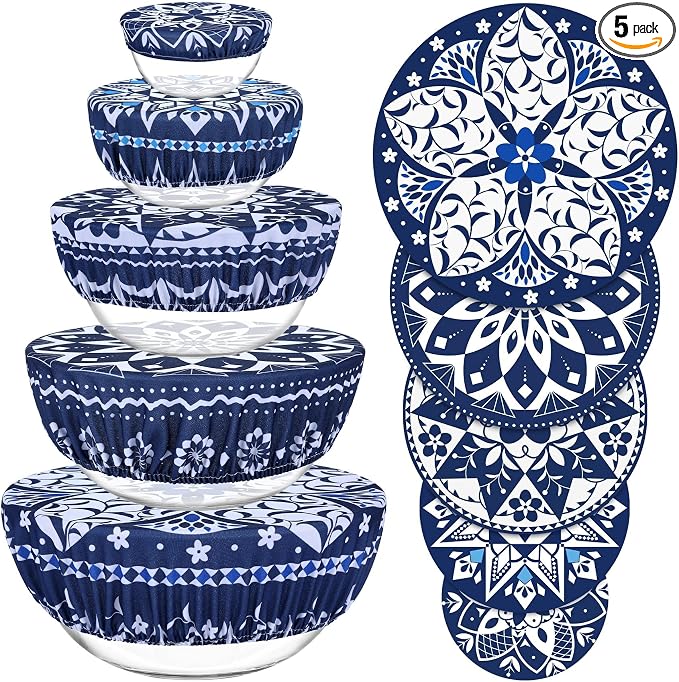 5 Pieces Bowl Covers Reusable, 5 Size Elastic Cloth Bowl Covers by Revahope