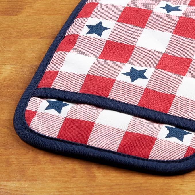 MARTHA STEWART Americana Star Gihgham Oven Mitt & Pot Holder Set, 100% Cotton - Image 5