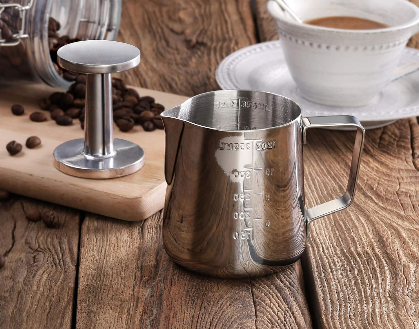 New Star Foodservice Commercial Grade Stainless Steel 18/8 Frothing Pitcher (12-Ounce (Combo Set))