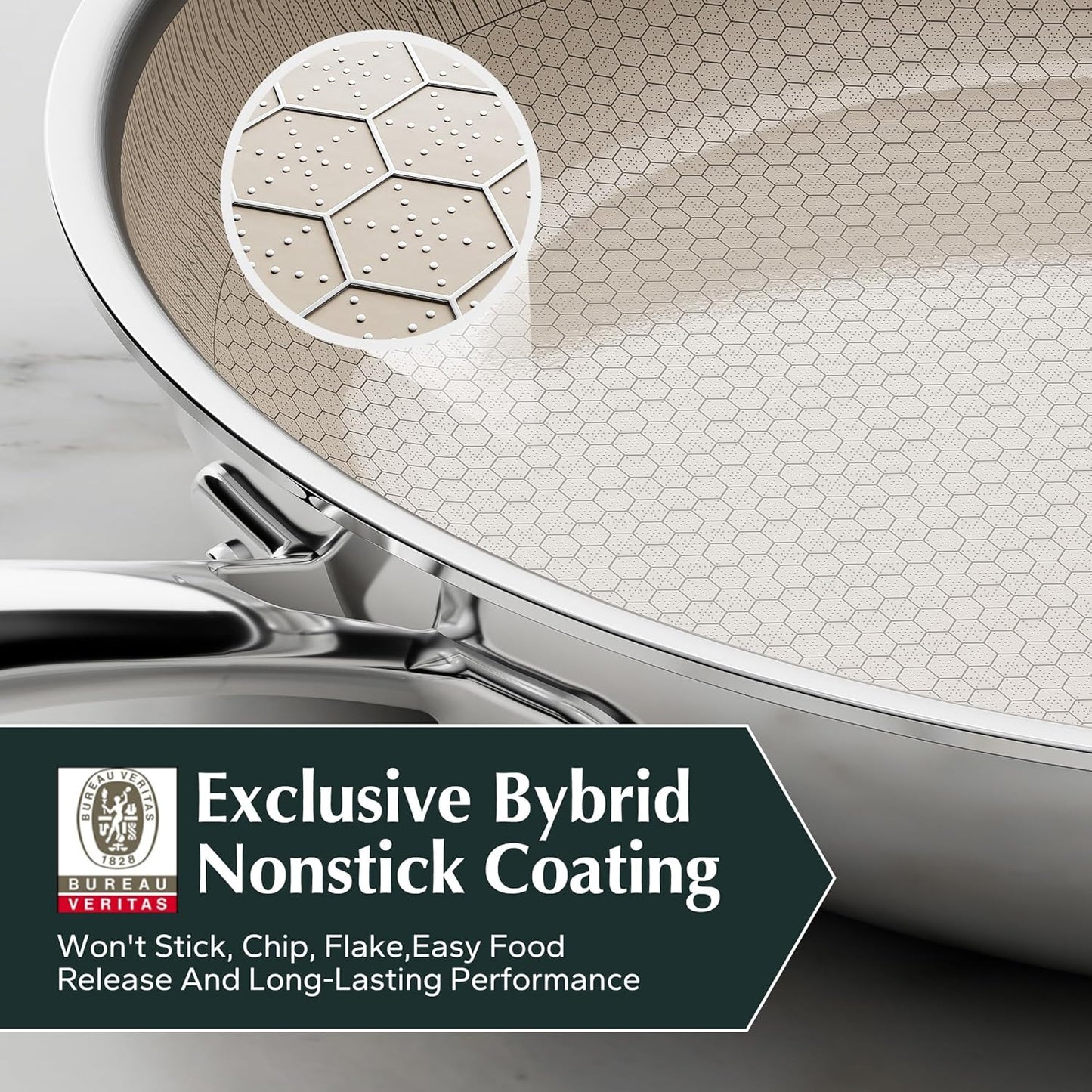 Redchef Hybrid Ceramic Nonstick 11-Inch Frying Pan with Stay-Cool Handle, Dishwasher & Oven Safe, Induction Compatible, Tri-Ply Stainless Steel & Aluminum, All Cooktops