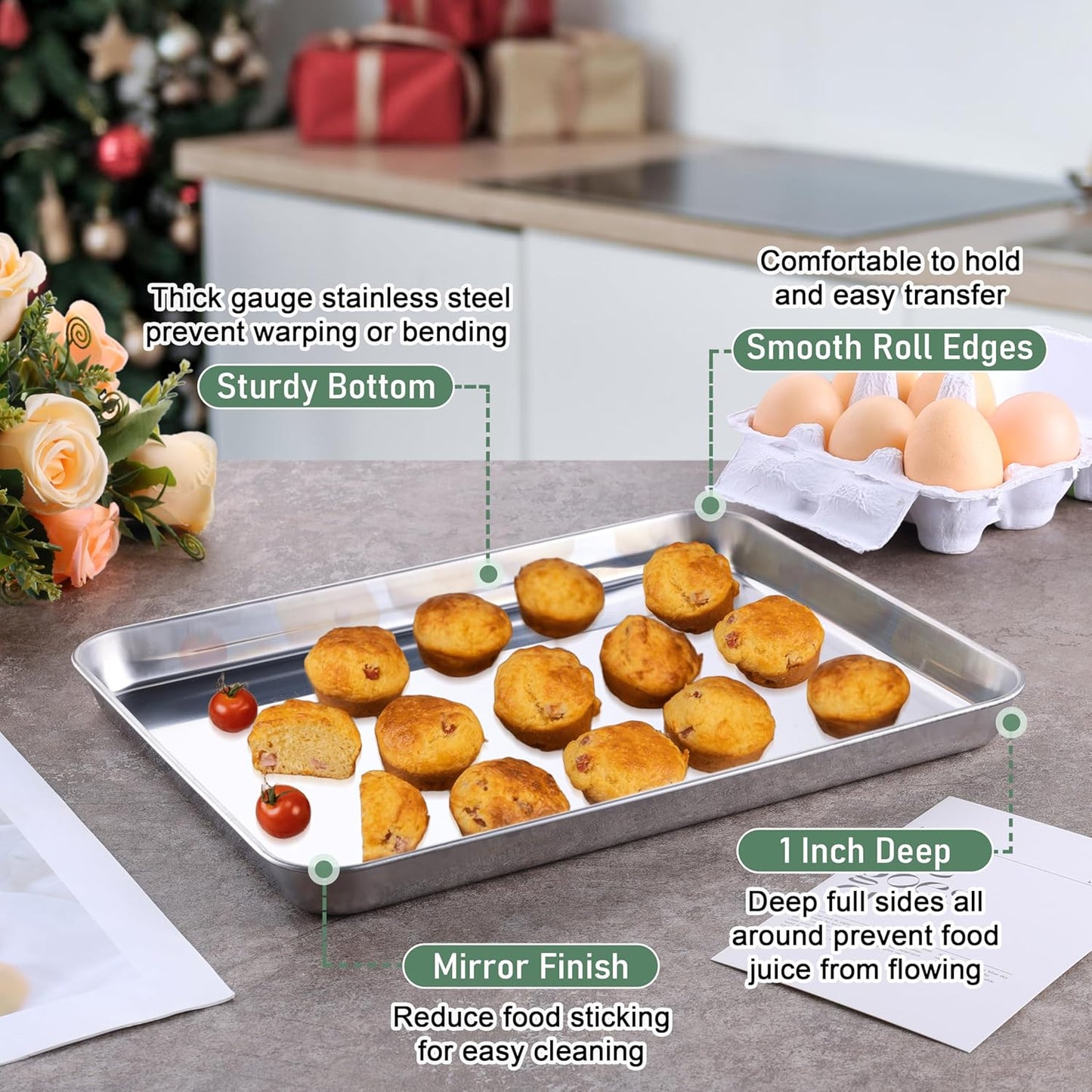 Quarter Sheet Pan with Wire Rack Set (2 Baking Sheets+2 Racks), Homikit Stainless Steel Baking Tray with Grid Cooling Rack for Toaster Oven Roasting, Metal Bacon Cookie Jelly Roll Pan, 12" x 10" Inch