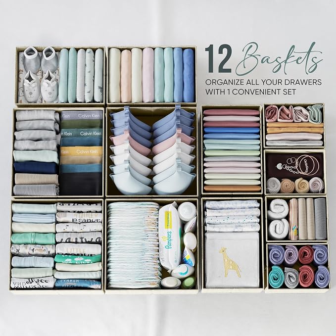 Drawer Organizer Clothes Set of 12 Beige - Image 3