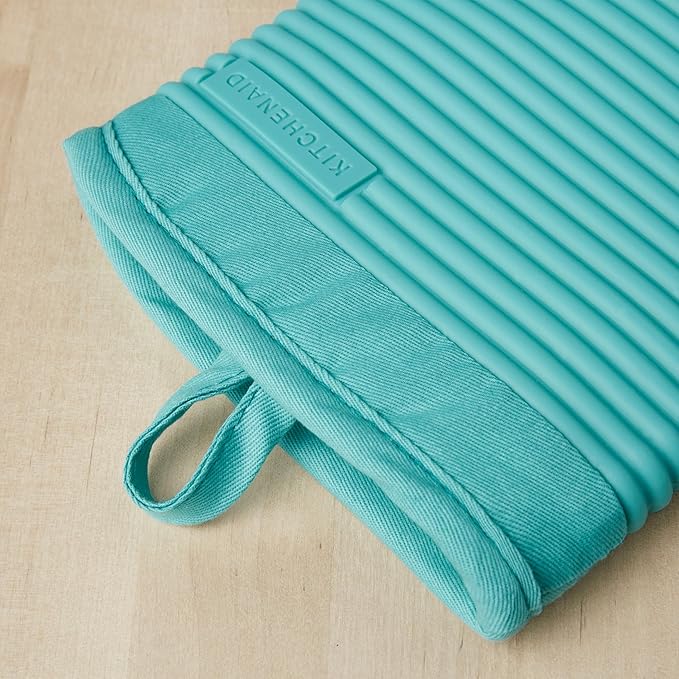 KITCHENAID Ribbed Soft Silicone Oven Mitt 2-Pack Set, Aqua Sky - Image 5