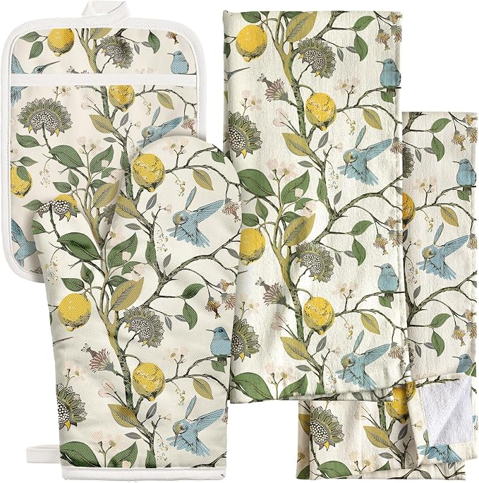 Miss Adola 270 GSM Cotton Kitchen Towels, Oven Mitt and Pot Holder by MissAdola