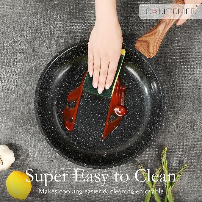 ESLITE LIFE Nonstick Ceramic Frying Pans Skillets Set, Non-Toxic Egg Omelette - Image 6