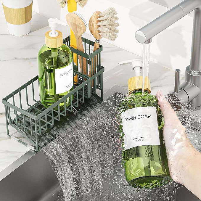 Cisily Sage Green Kitchen Dish Soap Dispenser, 16 fl Oz Dual Kitchen Soap - Image 4
