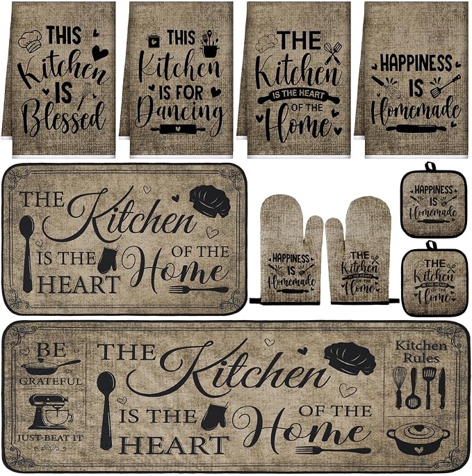 Fourluoo 10 Pcs Farmhouse Kitchen Decor and Accessories Set 4 Kitchen Towels 2 by Fourluoo
