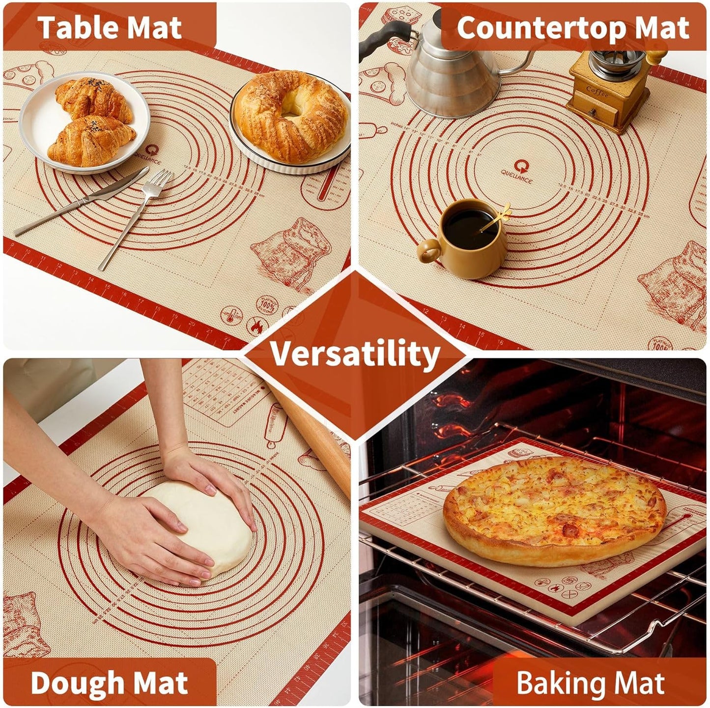 Silicone Baking Pastry Dough Mat - 32x24Inch Extra Large Cookie Bread Rolling Mats Sheet, Nonstick Kitchen Counter Kneading Board, Thick Reusable Pie Cookies Pizza Fondant Making Matt with Measurement