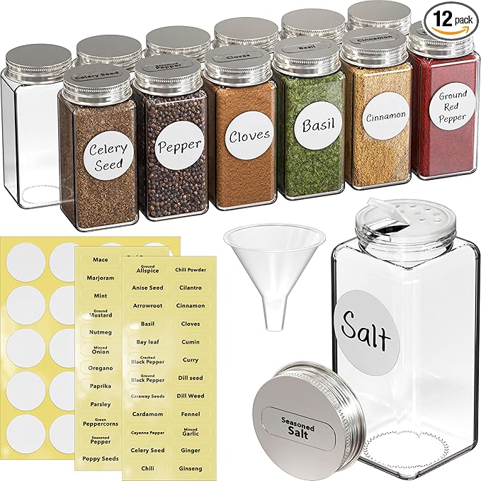 Simple Houseware Spice Jars 4 Ounce Square Glass Bottles by SimpleHouseware
