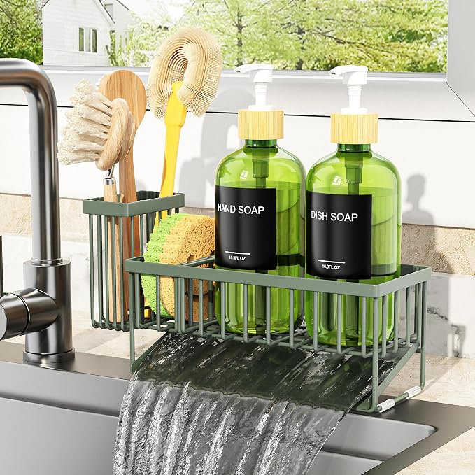 Cisily Sage Green Kitchen Dish Soap Dispenser, 16 fl Oz Dual Kitchen Soap - Image 3