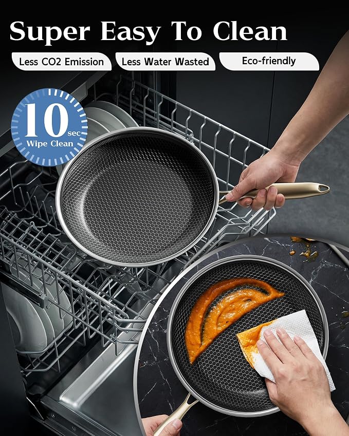 Nonstick Frying Pan Set, 8+10+12 Inch, Honeycomb Stainless Steel Skillet Pans - Image 5