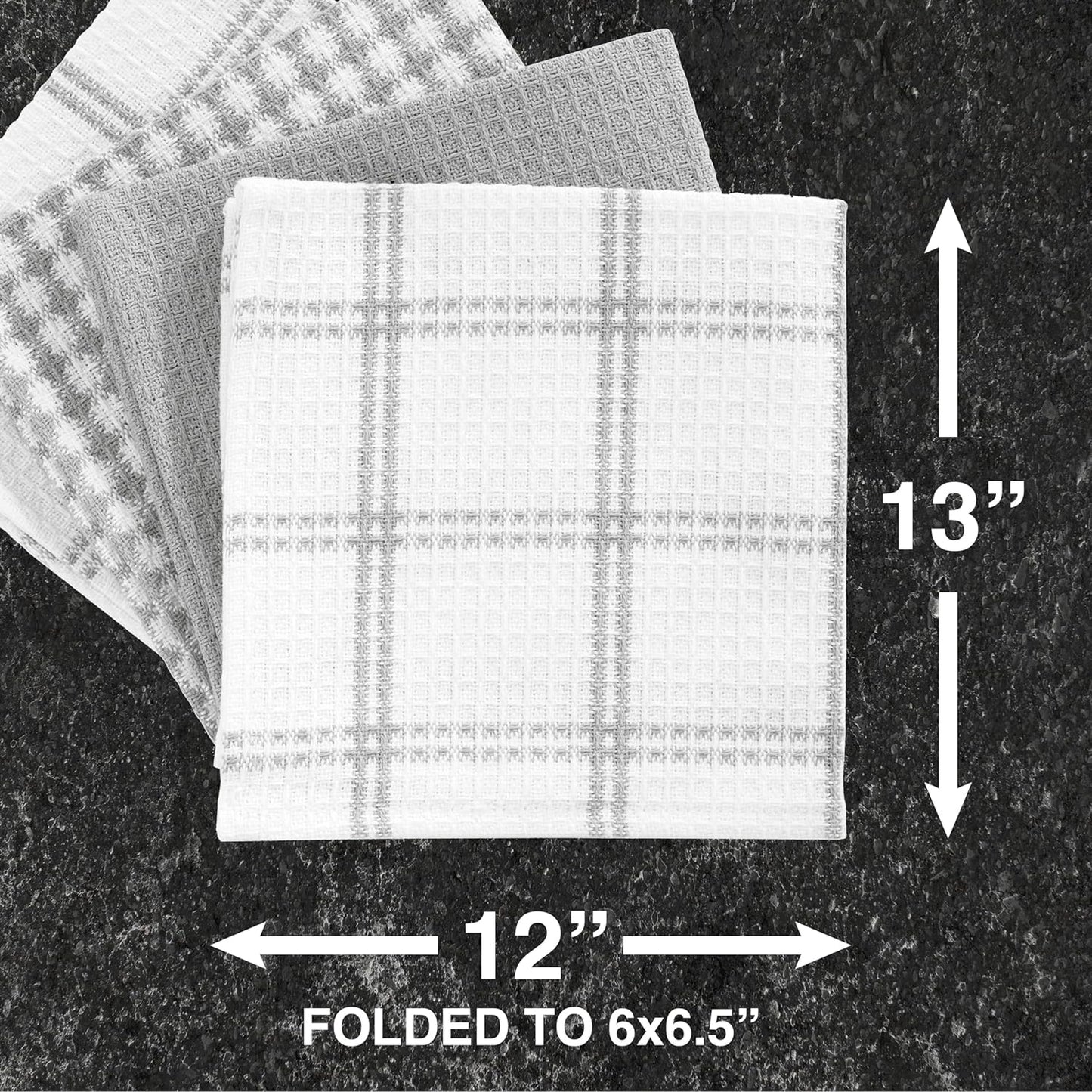 T-fal Premium Waffle Dish Cloths: Highly Absorbent, Super Soft Long Lasting - 100% Cotton, 12"x13" Towel for Cleaning & Drying, (8-Pack), Gray