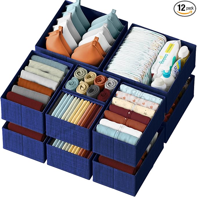 Drawer Organizer Clothes Set of 12 Navy by Neaterize
