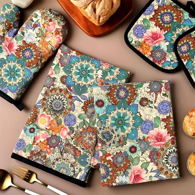 Jingmore 6 Pcs Kitchen Decor Set Accessory Farmhouse Kitchen Towels Pot Holders - Image 7