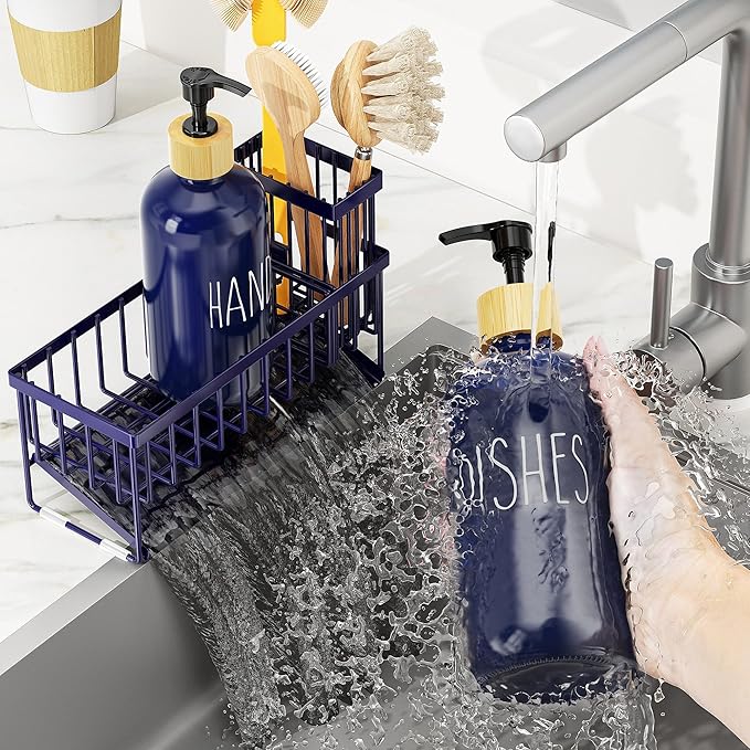 Cisily Navy Blue Kitchen Dish Soap Dispenser, 16 fl Oz Dual Kitchen Soap - Image 7