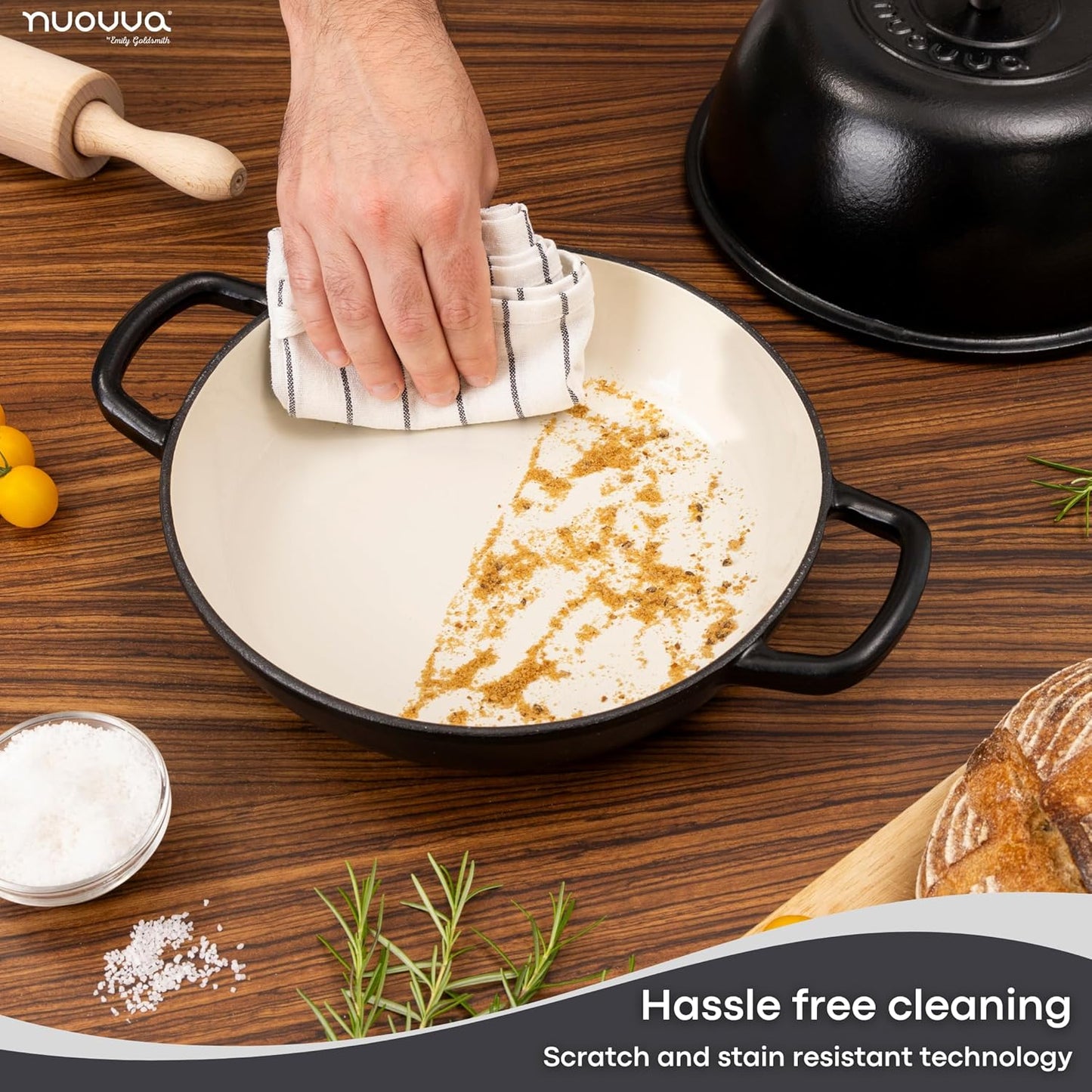 Enamelled Cast Iron Dutch Oven Pot – Dutch Oven For Sourdough Bread Baking – Cast Iron Bread Pot – Black, 6 Quarts, 22cm – by Nuovva