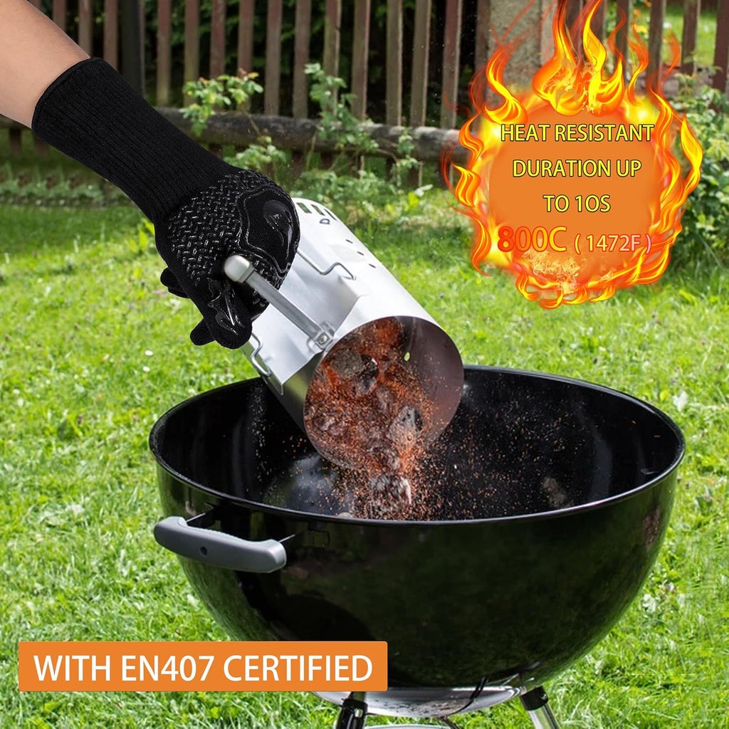 BBQ Fireproof Gloves, Grill Cut-Resistant Gloves 1472°F Heat Resistant Gloves, Non-Slip Silicone Oven Gloves, Kitchen Safe Cooking Gloves for Oven Mitts,Barbecue,Cooking, Frying, Black（2 Pairs）