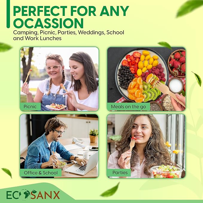 ECOSANX® 300 PCs Wooden forks for eating 6.5" Splinter Free Compostable Forks - Image 4