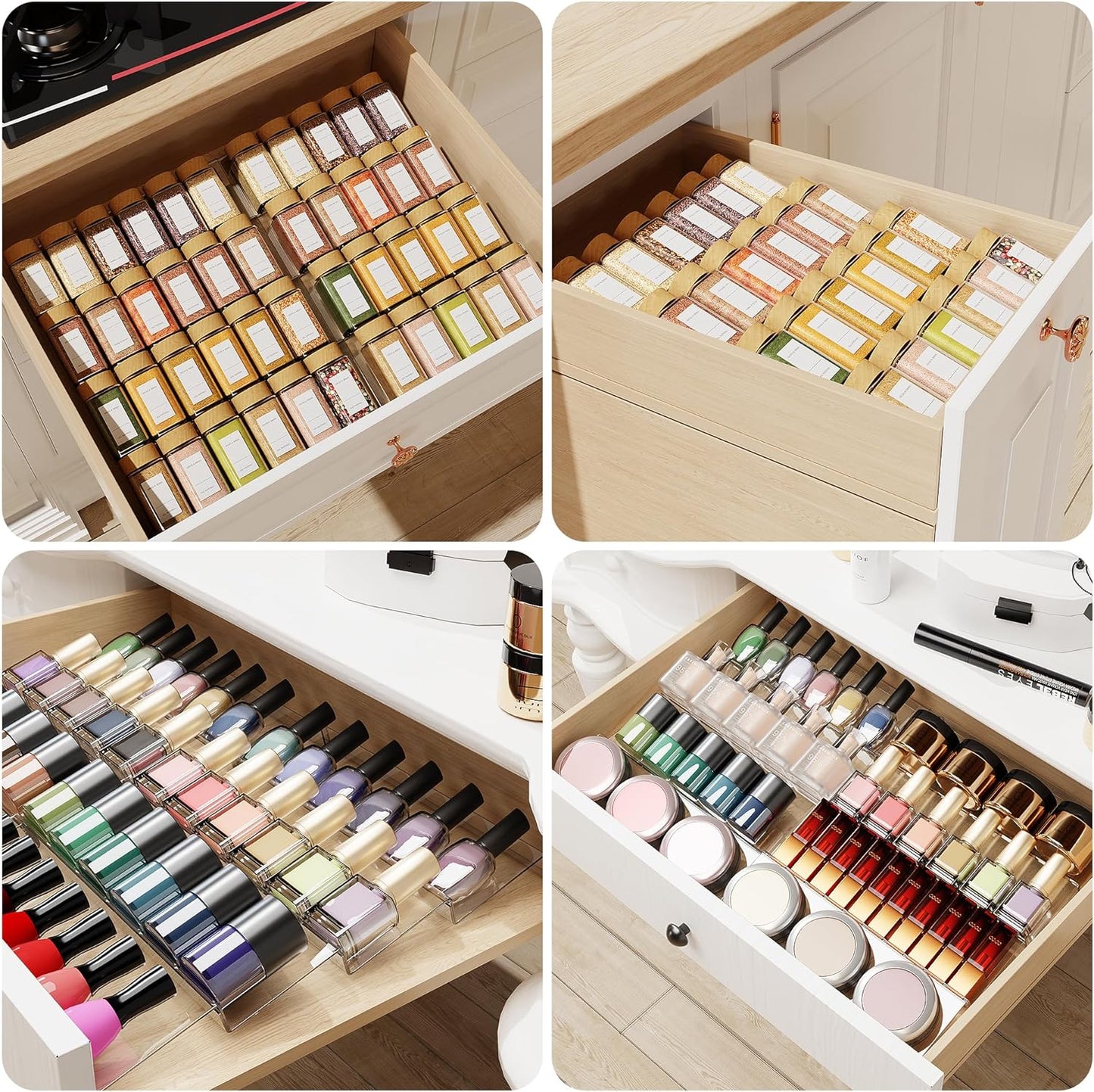 Spice Drawer Organizer, 4 Tier Clear Acrylic Expandable From 13" to 26" Seasoning Jars Drawer Insert, Kitchen Drawer Spice Rack Tray for Cabinet/Countertop