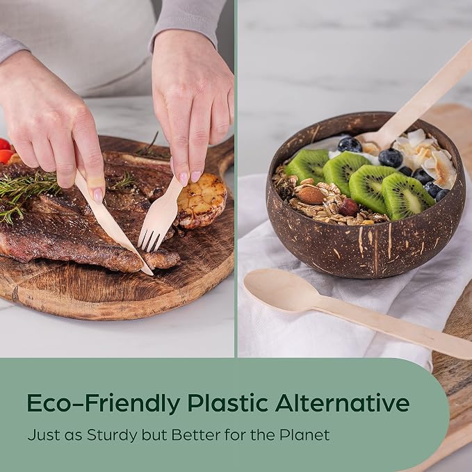Wooden Compostable Utensils Set 6480 PCS Sturdy Wood Disposable Cutlery - Image 2