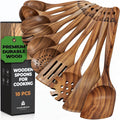 Wooden Spoons for Cooking, 10 Pcs Wooden Cooking Utensils Set – Wooden Utensil Set for Nonstick Pans & Cookware – Teak Wood - Sturdy, Lightweight & Heat Resistant
