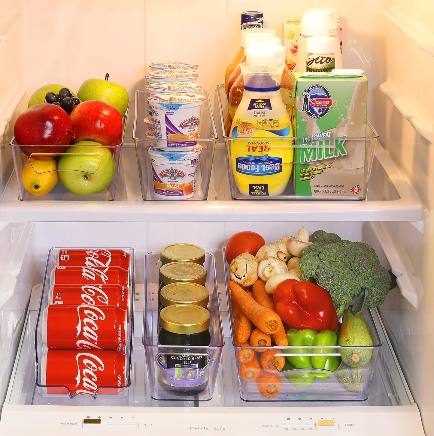 SimpleHouseware Refrigerator Storage Organizer Bins, Assorted Set of 6