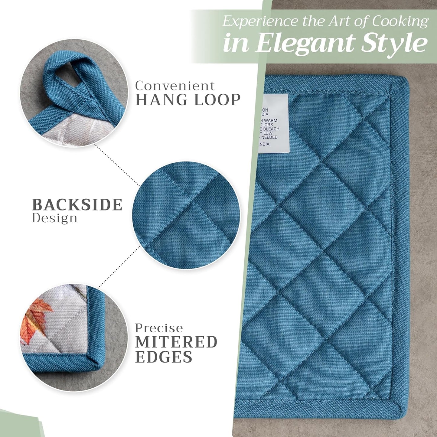 Maison d' Hermine 100% Cotton Oven Mitt & Pot Holder Set (7.5"x13" & 8"x8") Heat Resistant BBQ Cooking Gloves with Loop, Baking, Grilling, Kitchen, Handling Hot Pans (Equinoxe - Grey)