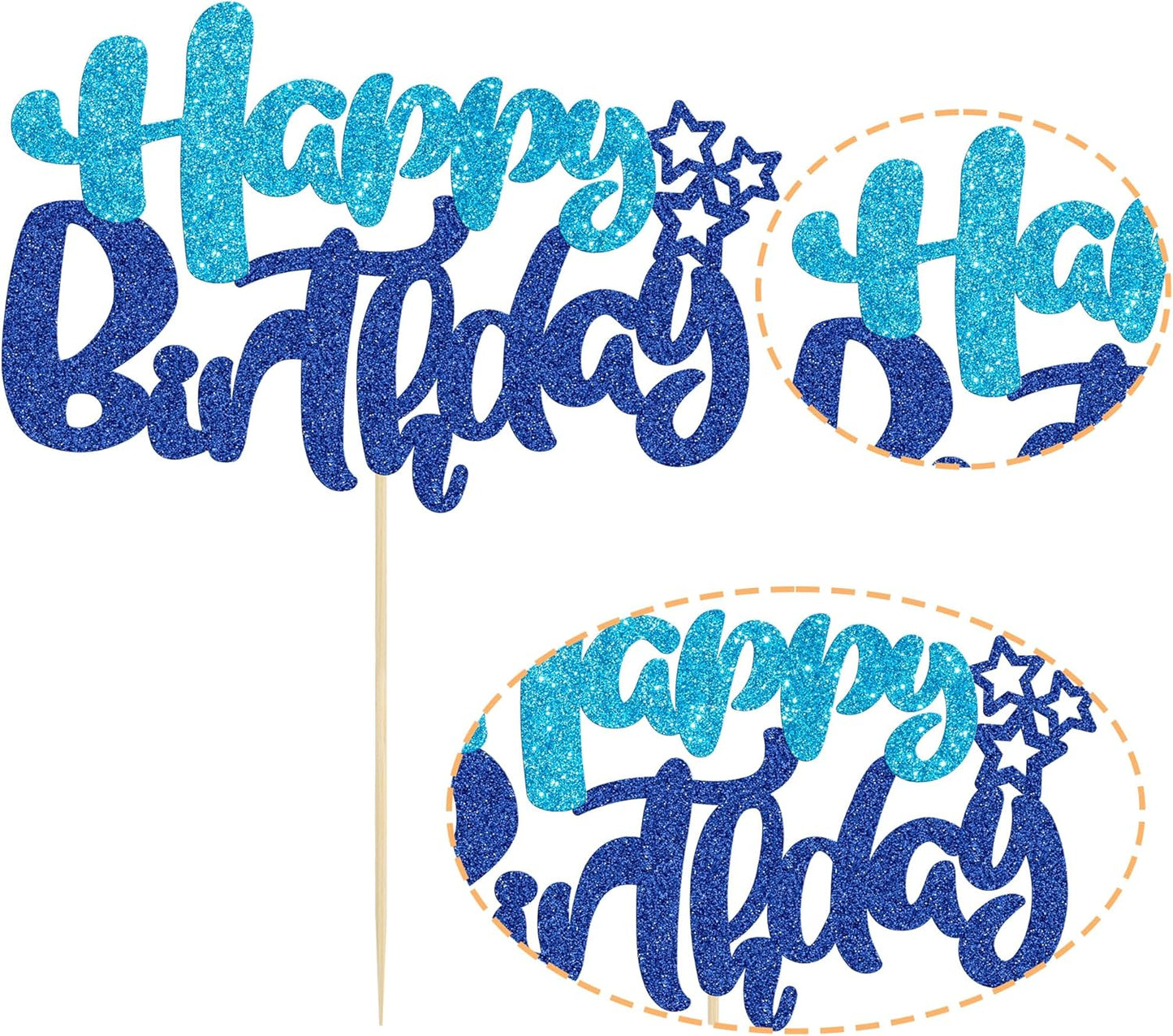 Ephlyn 1Pcs Happy Birthday Cake Topper Glitter Cake Pick for Celebrating Anniversary Theme Party Cake Decorations Supplies Blue