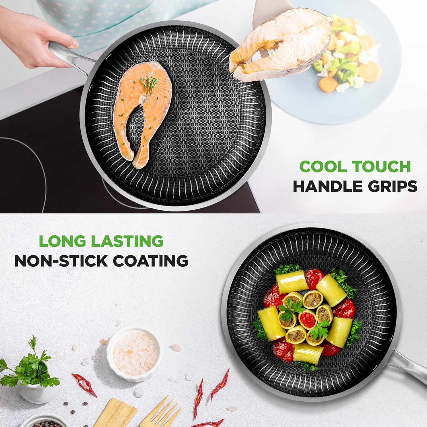 NutriChef 8-Piece Triply Cookware Set Stainless Steel - Triply Kitchenware Pots & Pans Set Kitchen Cookware, Non-Stick Coating - Sauce Pot, Stew Pot, Cooking Pot, Frying Pan, Lids - NC3PLY8Z