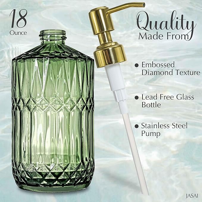 JASAI 18Oz Green Glass Soap Dispenser - Image 2